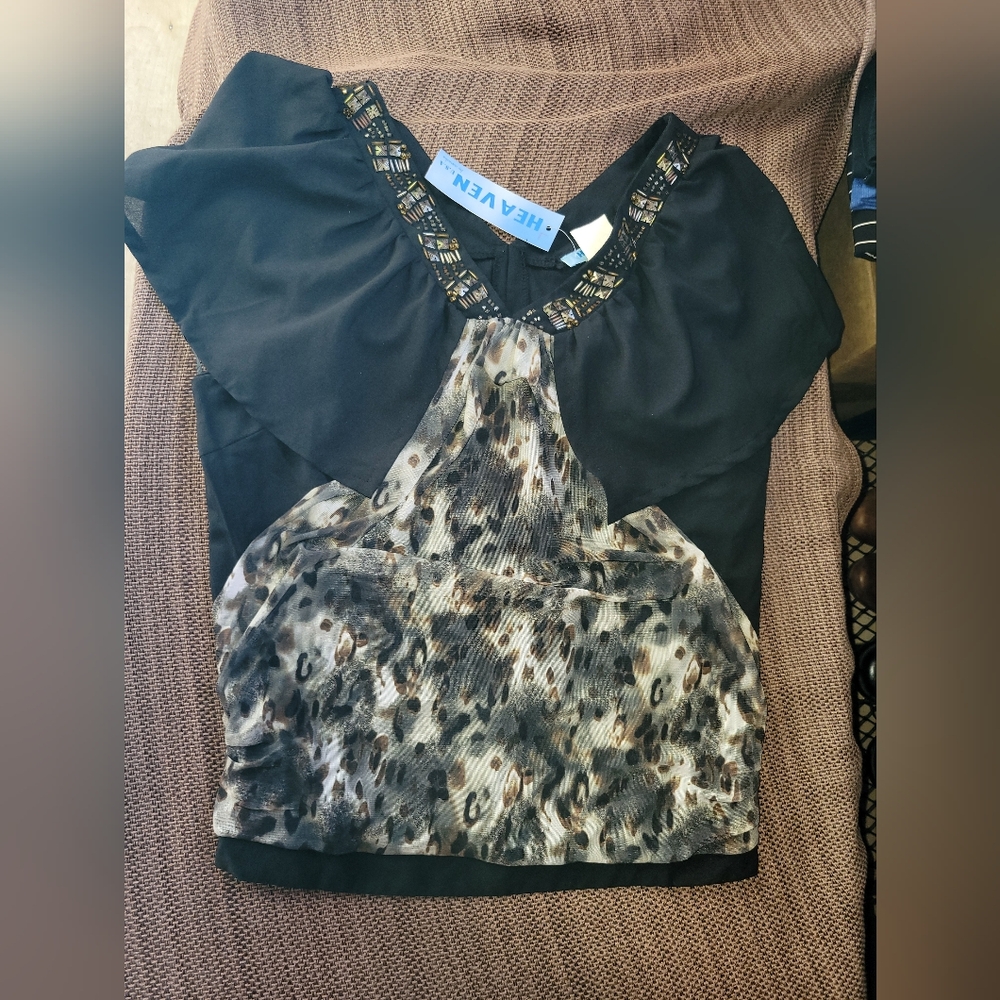 Black and Brown Women's Blouse Side Zipper